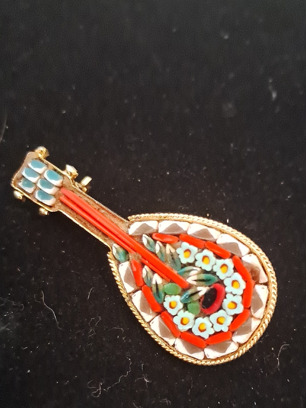 Vintage Italian Micro Mosaic Lute Pin